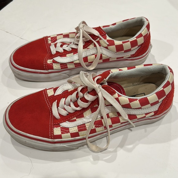 VANS Old Skool Primary Red Checkerprint sneakers size 6.5 - Picture 3 of 5